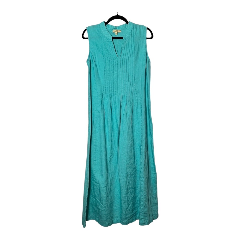 Choices Womens Turquoise 100% Linen Pintuck Sleeveless Maxi Dress JLND0137 L